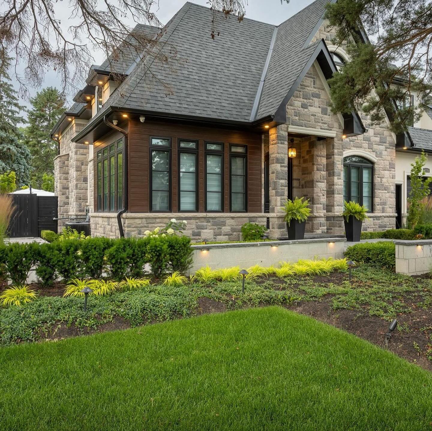Front garden with stone retaining wall