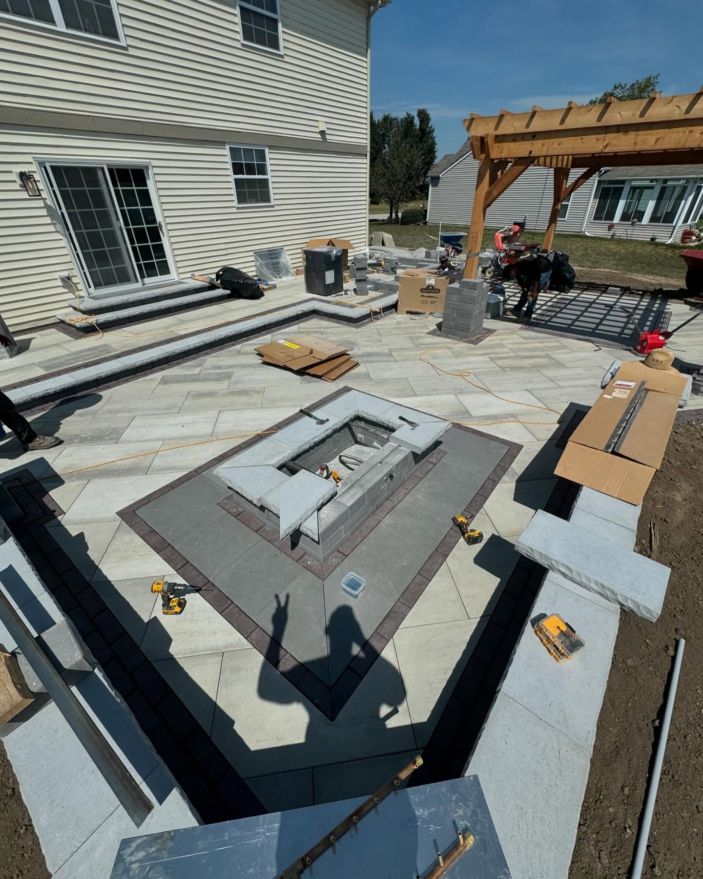 Fire pit and pergola installation