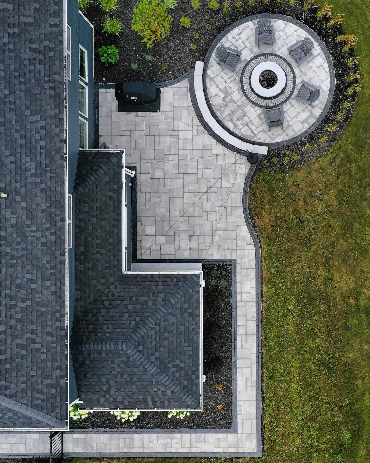Curved walkway and circular seating area